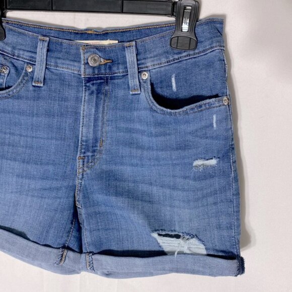 Levi’s Blue Mid Rise Mid Length Shorts Lightly Distressed Denim Jean Shorts 27 - Picture 12 of 15